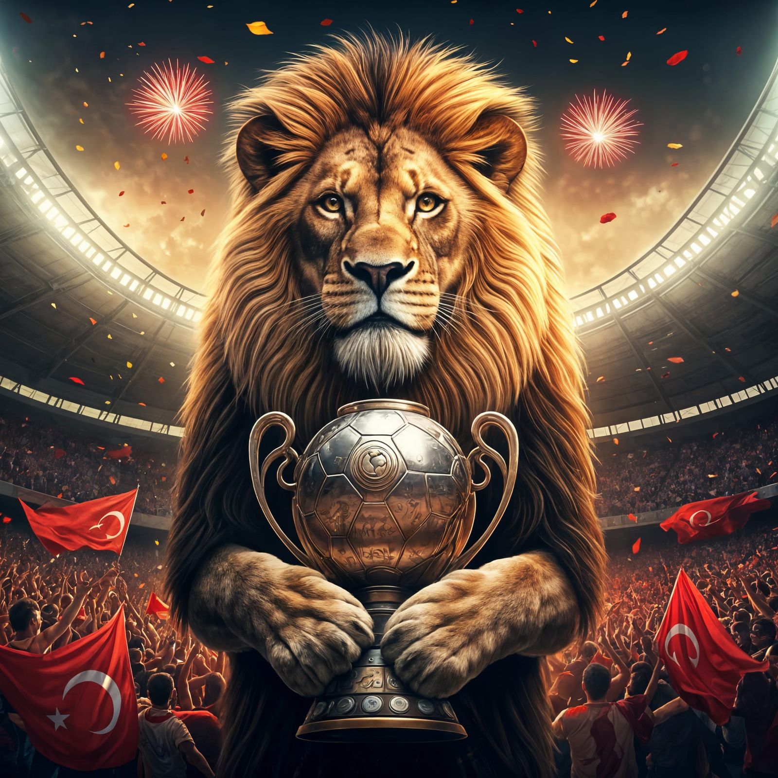 Majestic Lion Roars With Championship Trophy