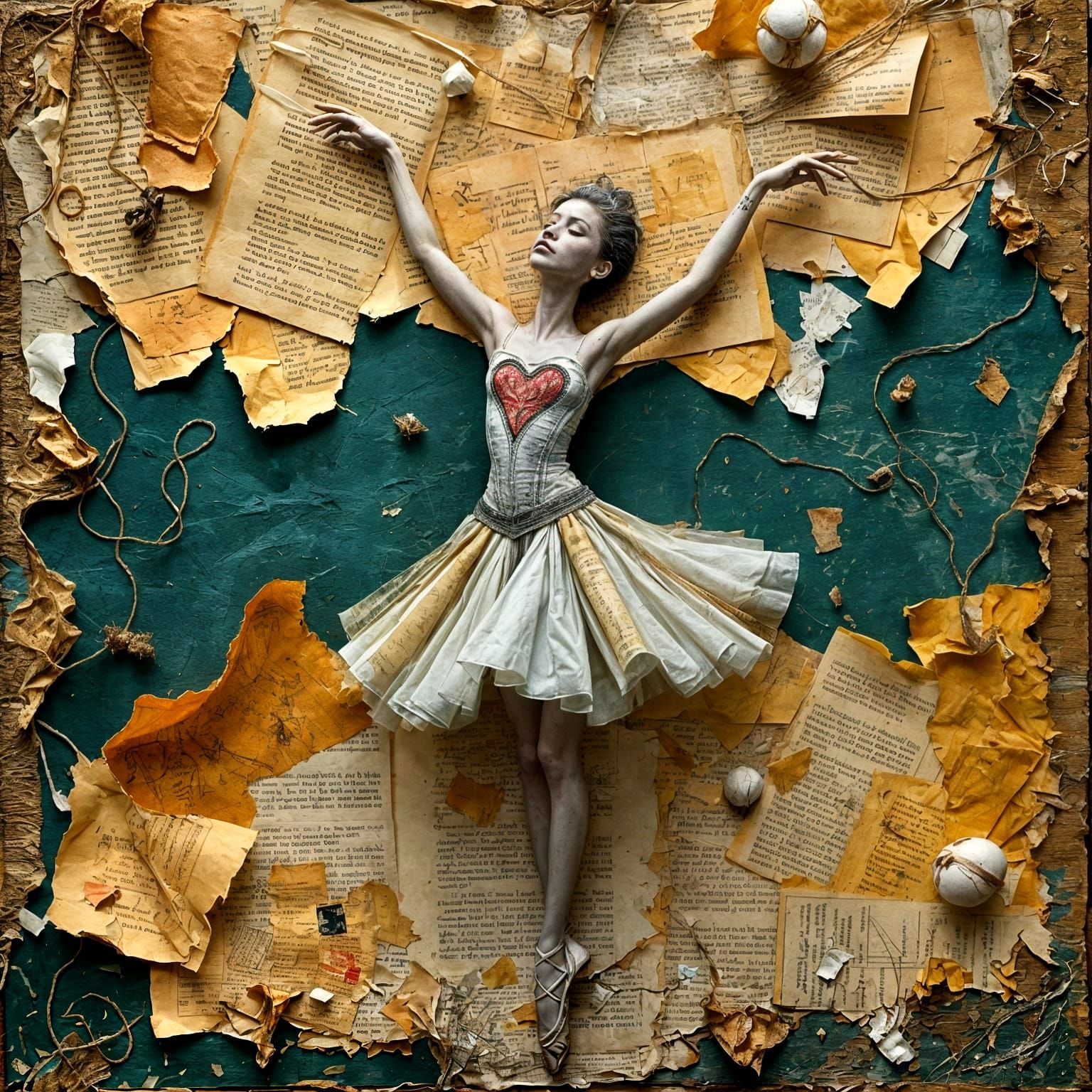 Distorted Ballerina in Surrealist Mixed-Media Collage