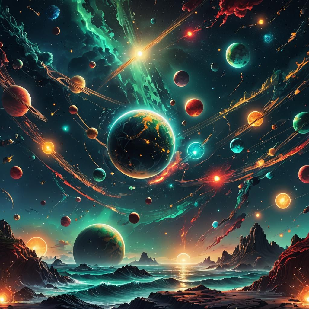 Cosmic Bioluminescent Ocean: Surreal Digital Art