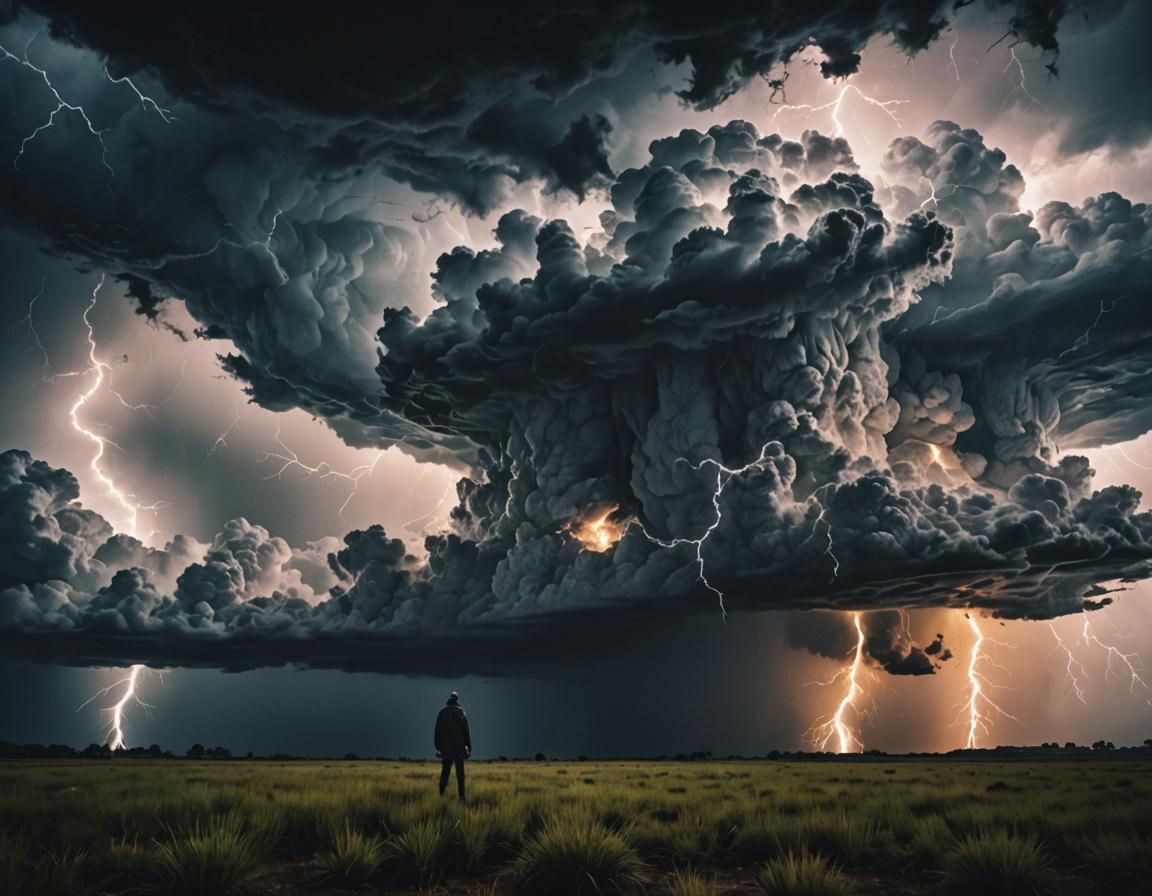 Dramatic Figure Silhouetted Against a Stormy Sky