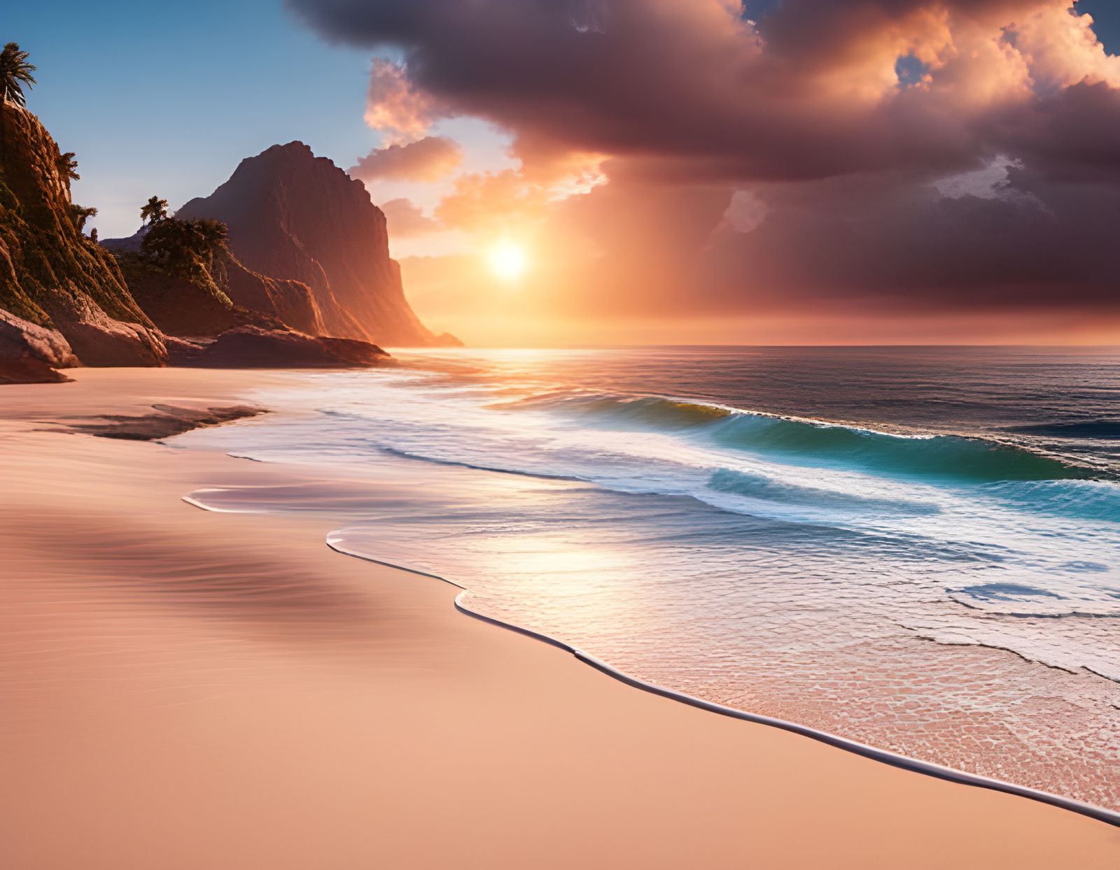 Bright Beach Scene in 3D Cinematic Style