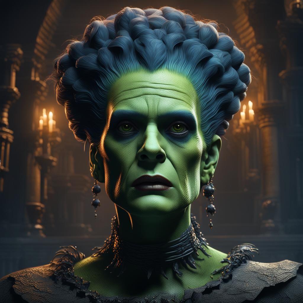 Bride of Frankenstein Face in Detailed Matte Painting