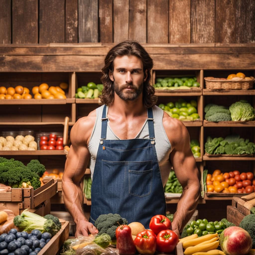 Handsome Man Buys Groceries in Vintage Country Shop