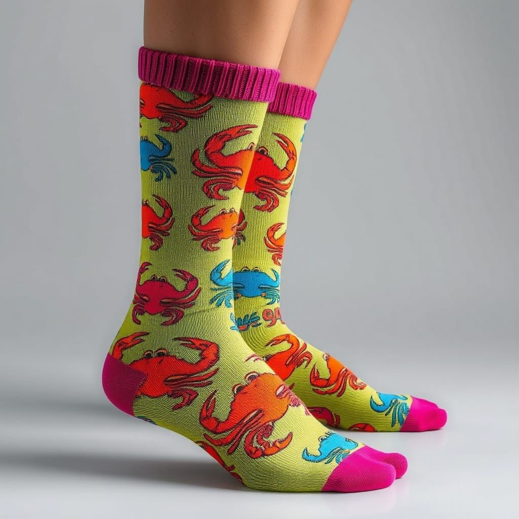Crab Pattern Socks in Whimsical Photorealistic Style