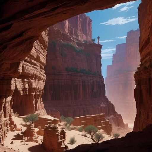 Cliff Dwellers in Hidden Desert Canyon: Digital Matte Painti...