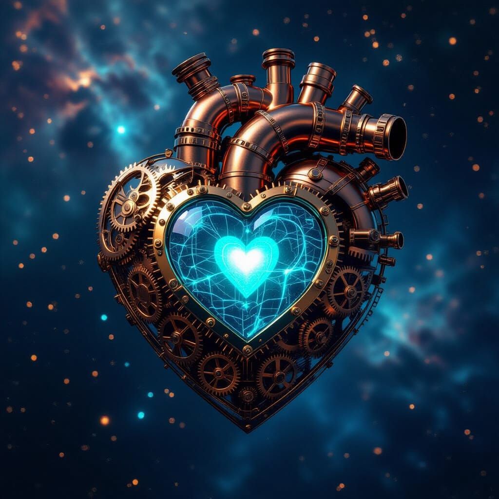 Steampunk Clockwork Heart in Cosmic Void