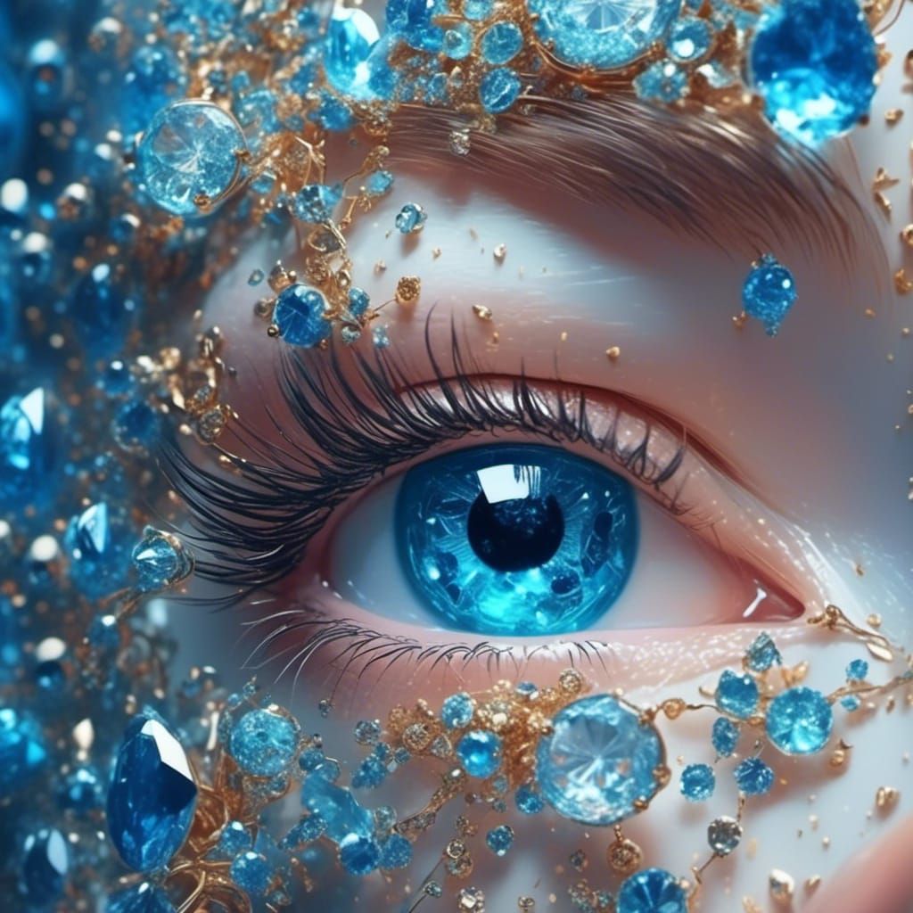 Blue Eye with Diamond: Hyperrealistic Splash Art