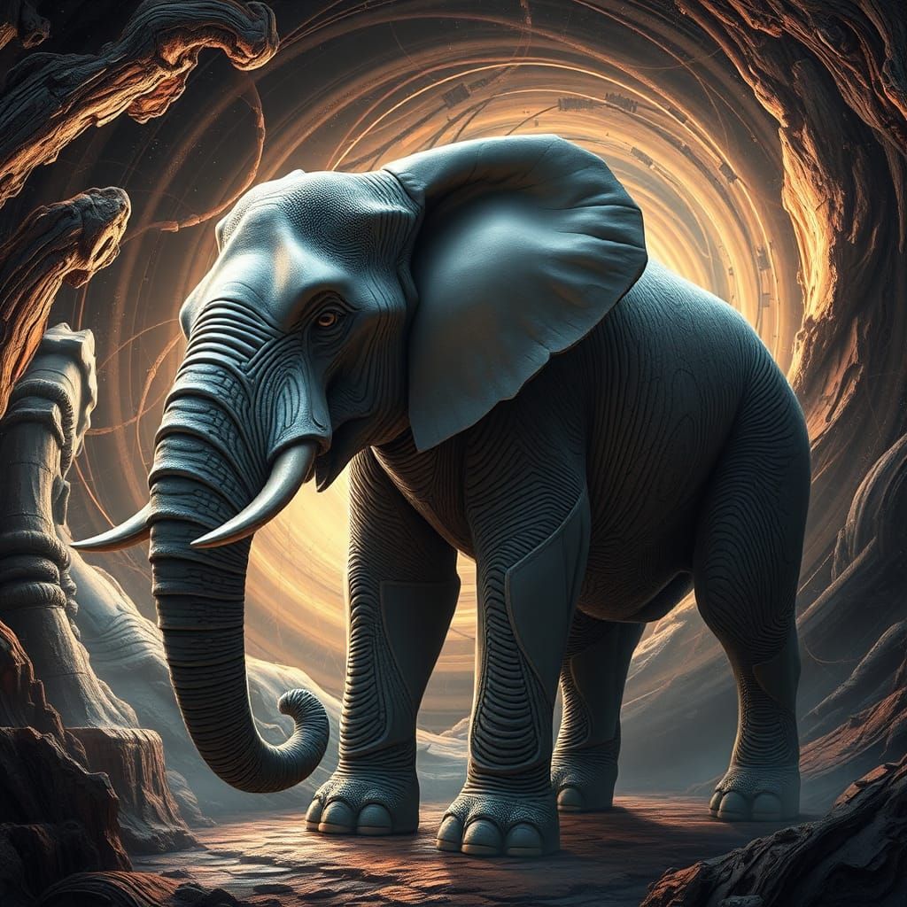 Majestic Elephant-Dog Hybrid in Sci-Fi Fractal Vortex