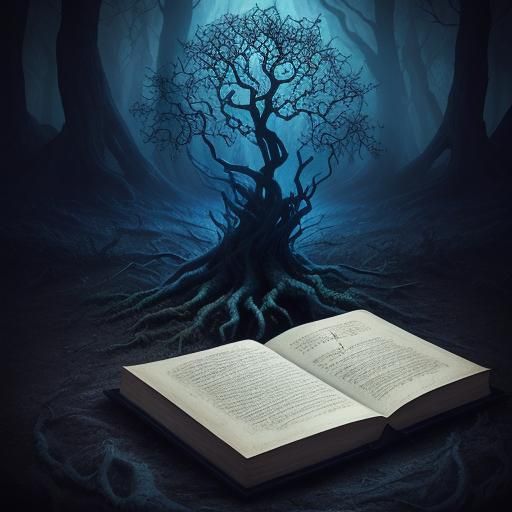 Mystical Witch Emblem on Ancient Book in Gothic Style