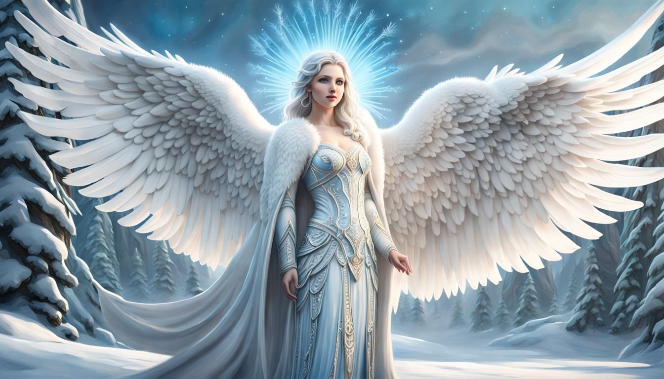 Ethereal Winter Angel with Polar Bear in 3D