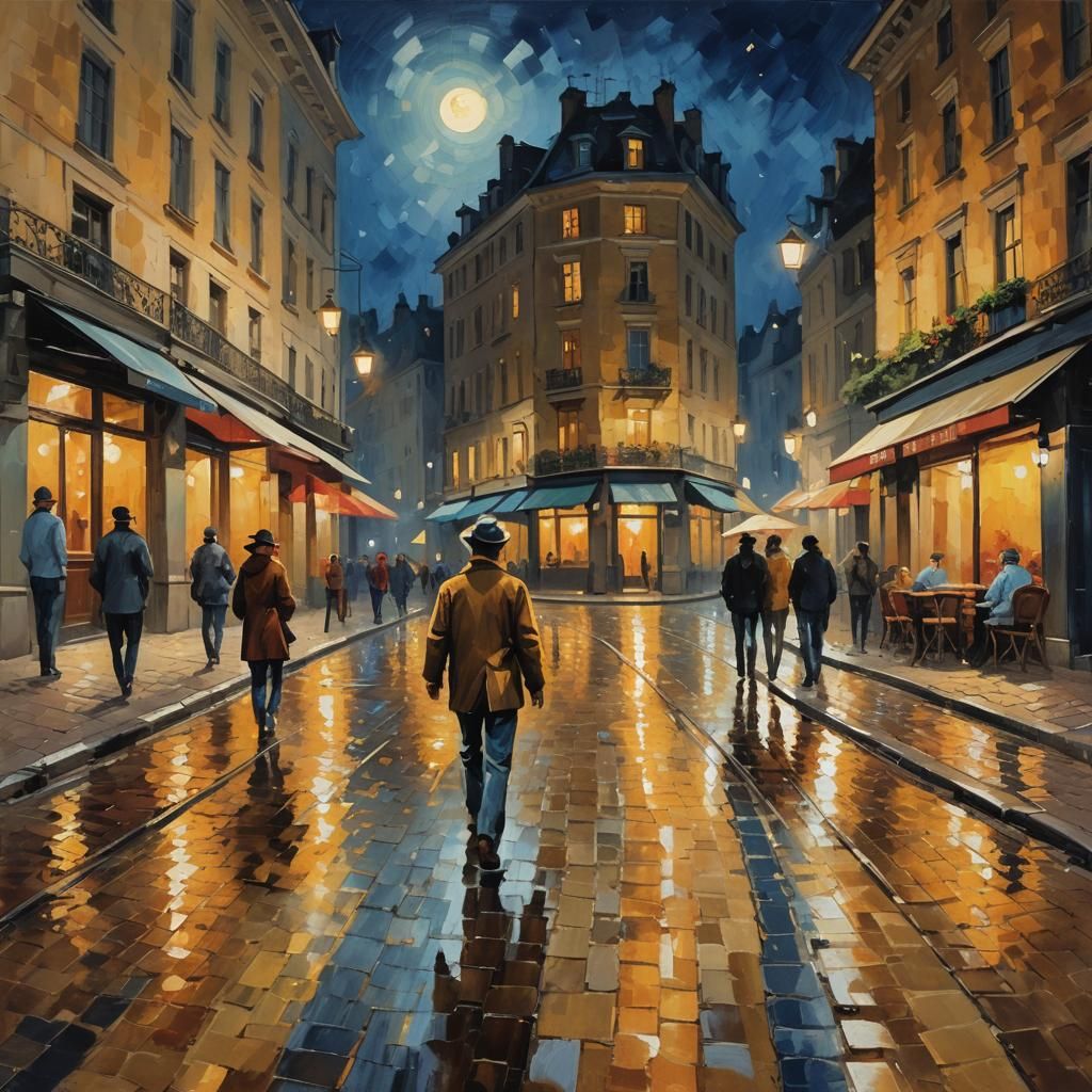 Night Street Cafe: Impressionistic Oil Painting