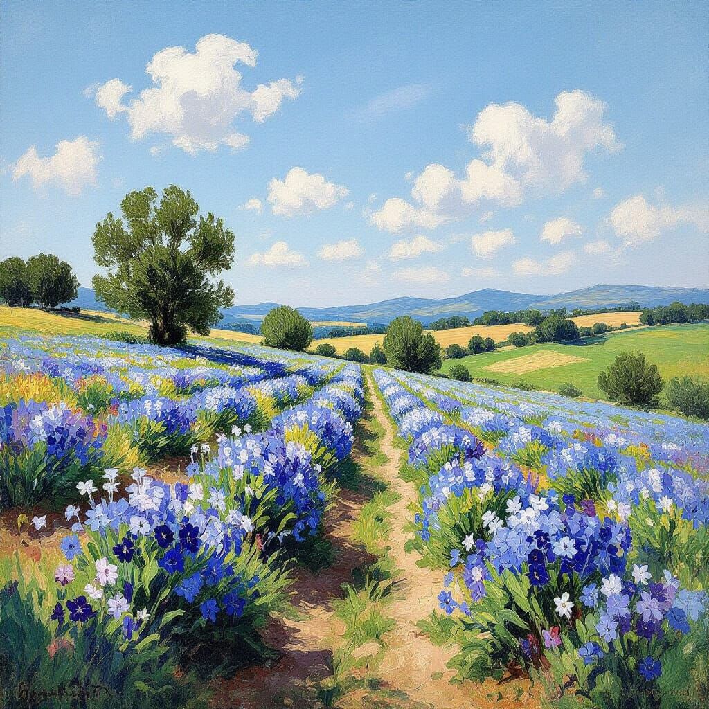 Vibrant Flower Meadow in Impressionist Style