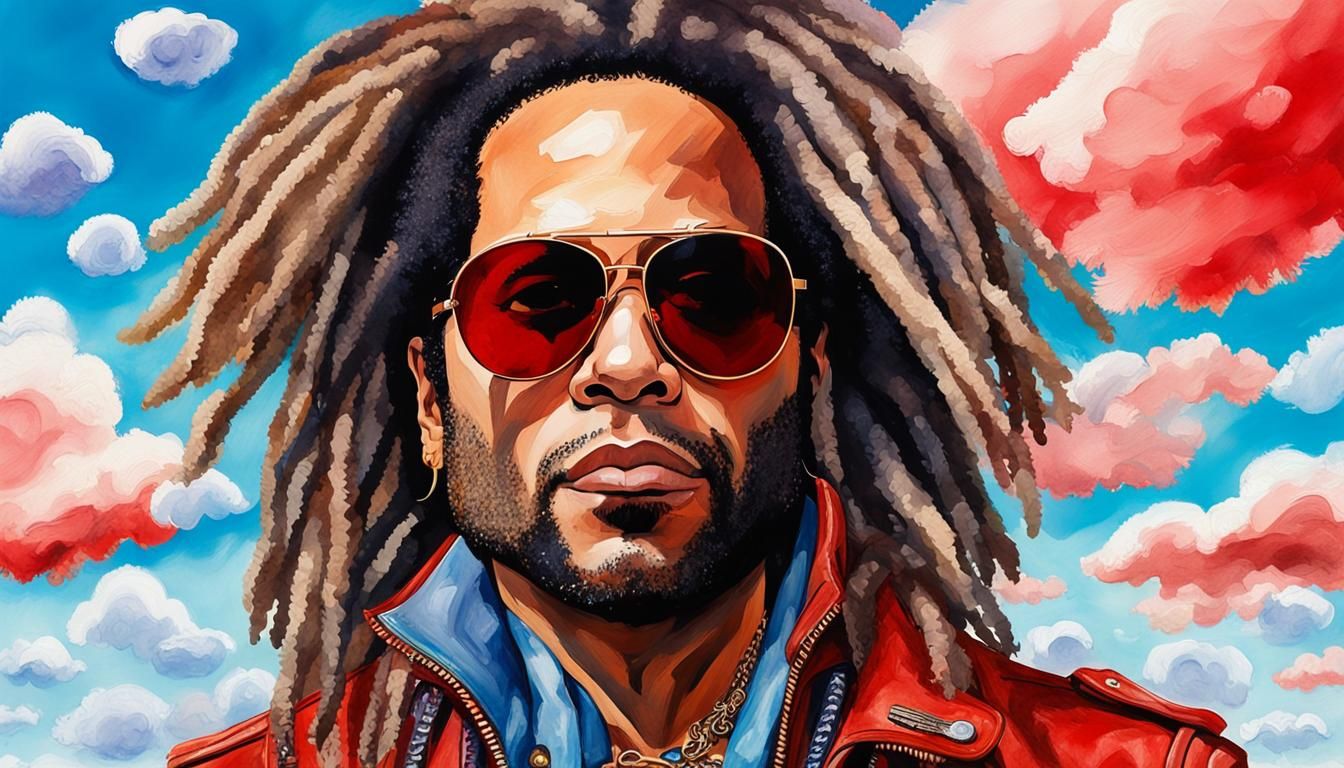 Lenny Kravitz Portrait in Watercolor Pop Art Style