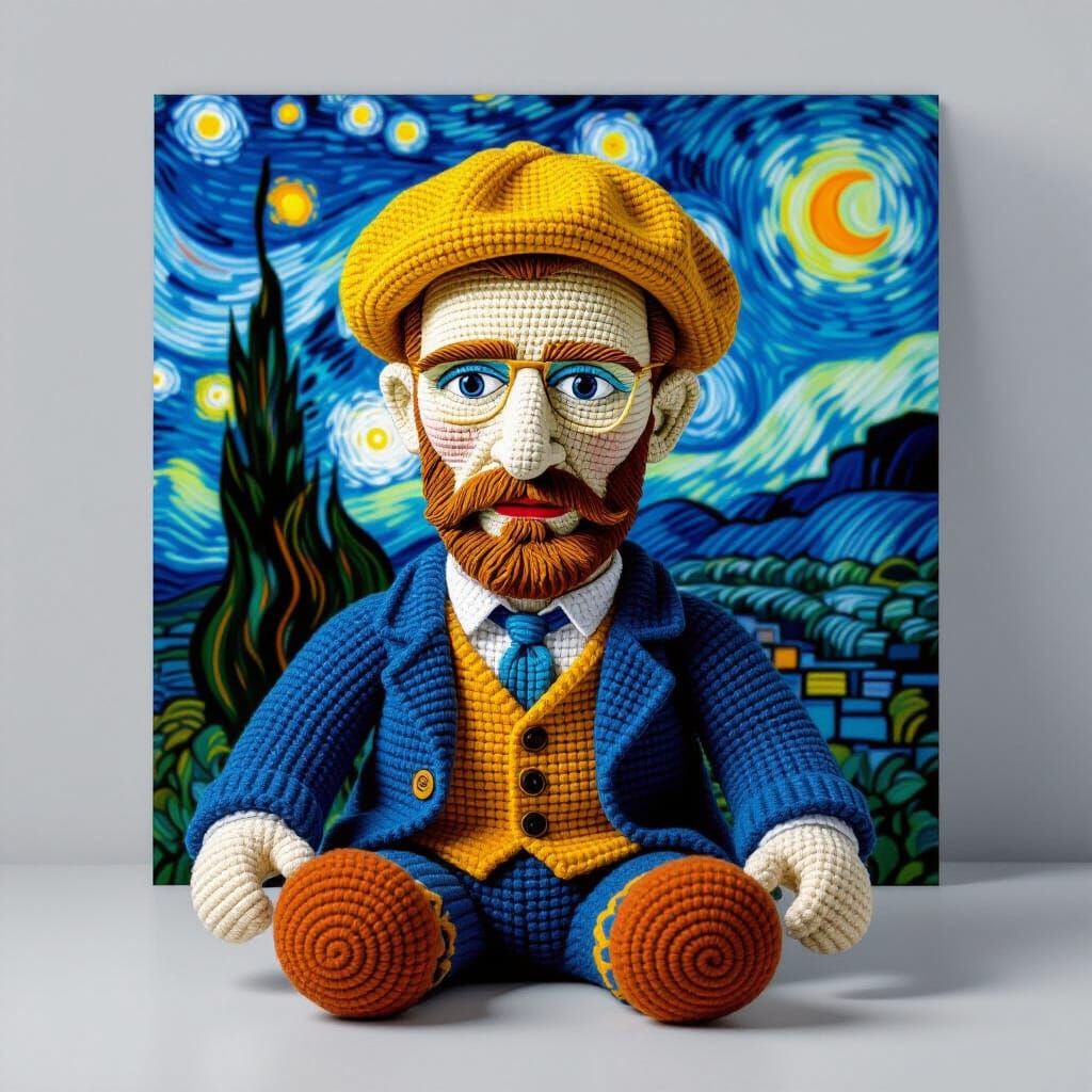 Crocheted Vincent van Gogh Figurine with Yellow Beret