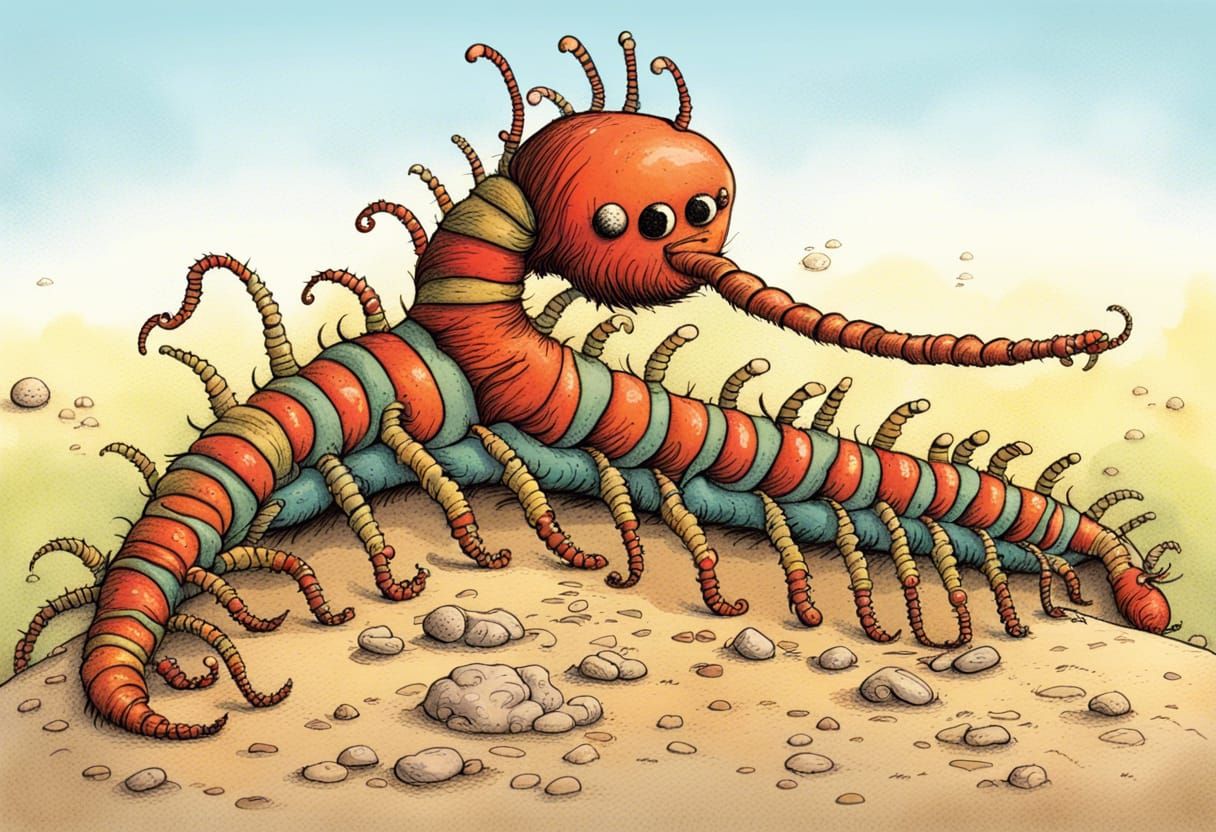 Whimsical Centipede Illustration in Children's Book Style