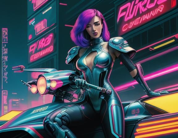 Cyberpunk Dragon Rider in Retro Sci-Fi Style