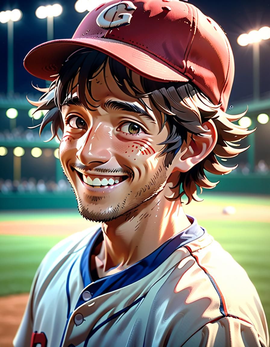 Baseball Player Portrait in Anime Style