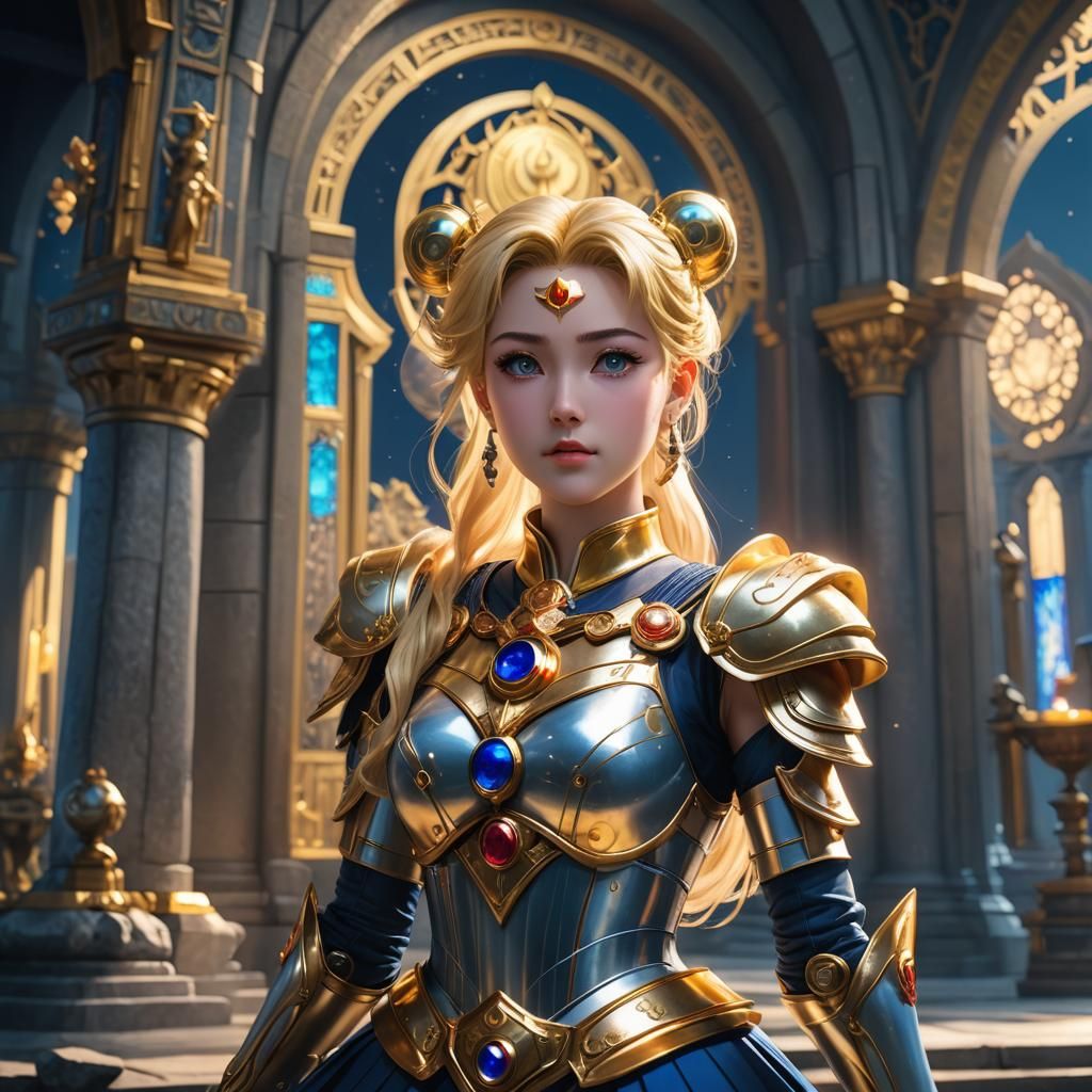 Sailor Moon Cleric Praying in Temple Sanctuary