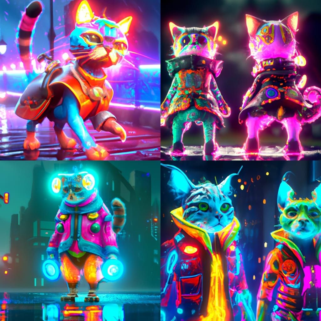Cats in Spark-Punk Coats: Detailed Digital Art