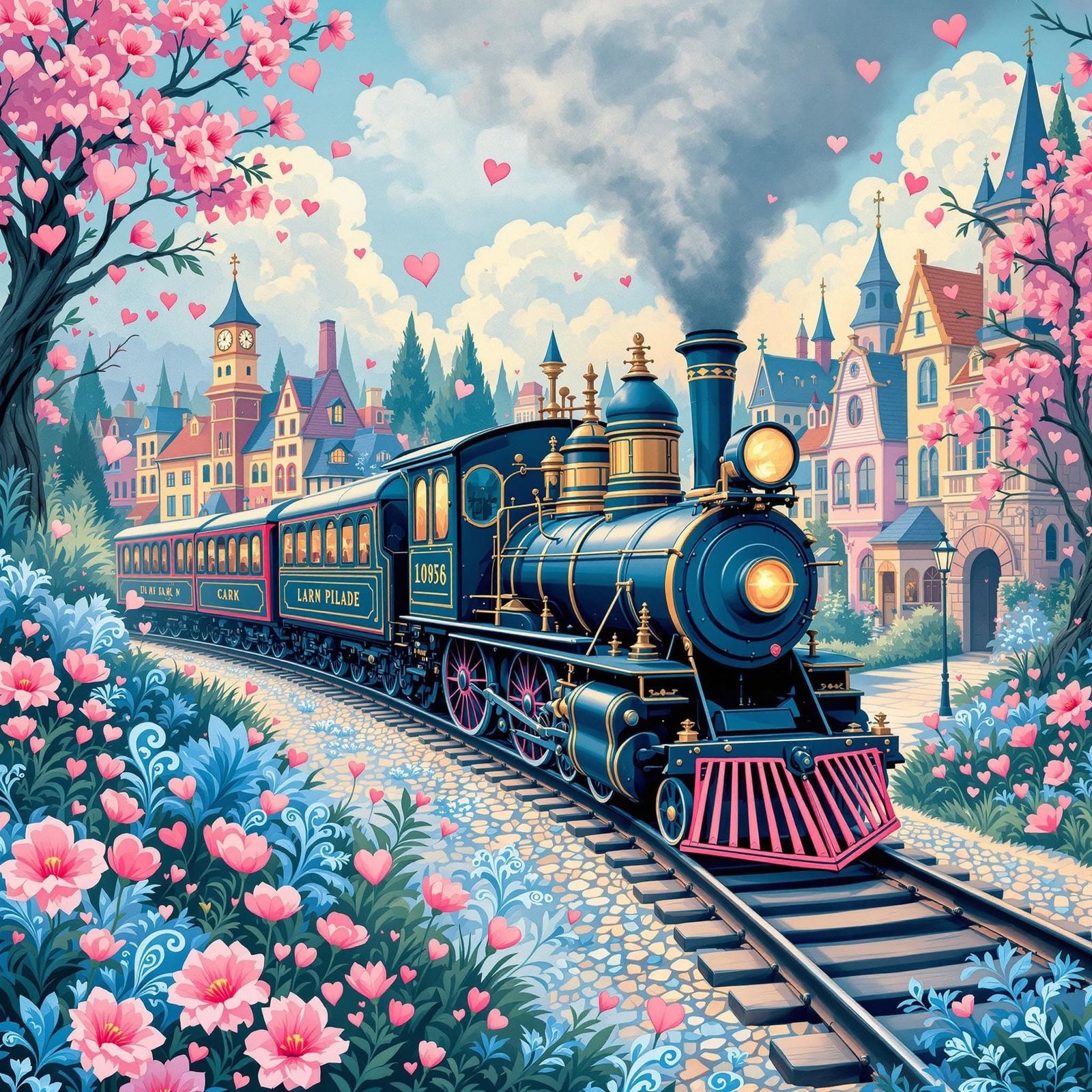 Whimsical Village Railway in Vibrant Colors