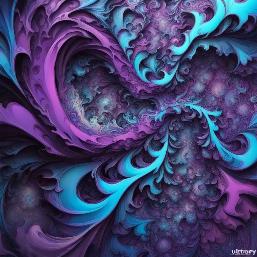 Fractal Jaquin in Purple and Blue Graffiti Art