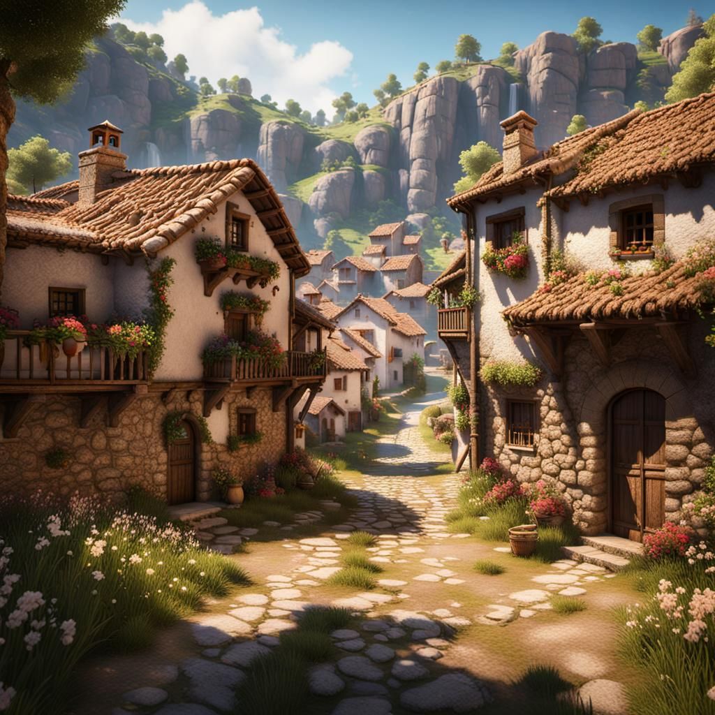Picturesque Spanish Village in Summer: 3D Game Art