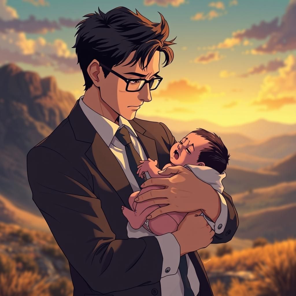 Levi Ackerman Soothes Newborn in Manga Scan Style