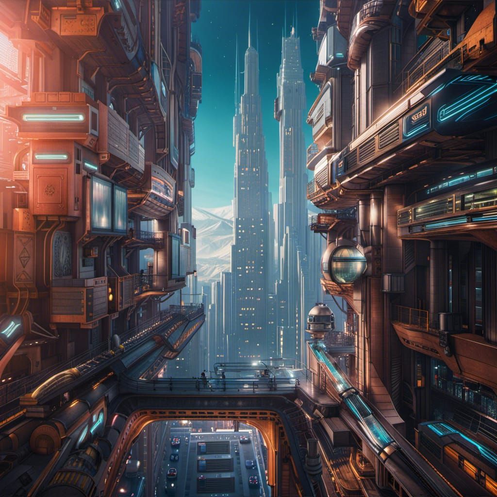 Futuristic Space Elevator Ascends from Quaint Town