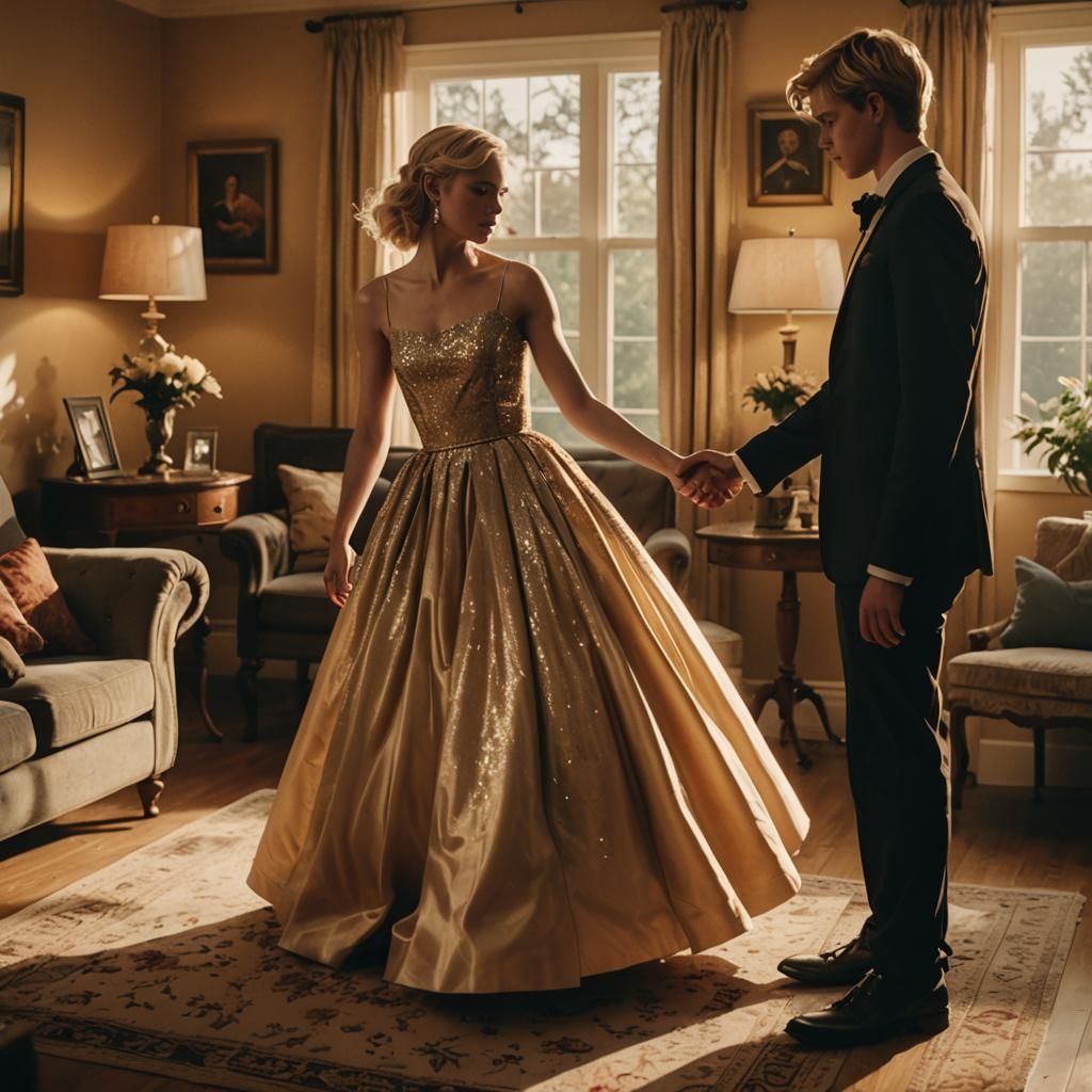 Boy in Prom Dress Curtsies, Cinematic Film Still