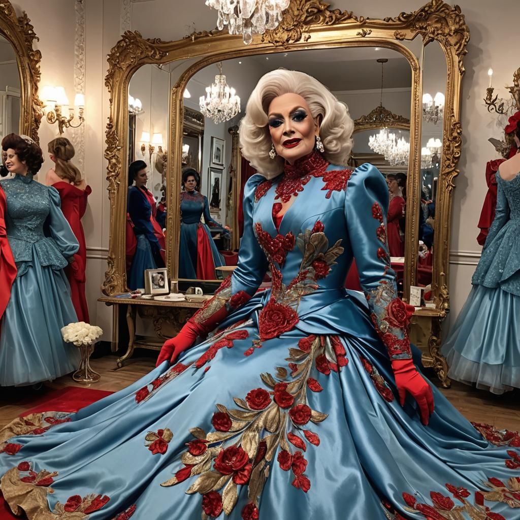 Satin Wonderland: Ancient Drag Queen in Extravagant Gown