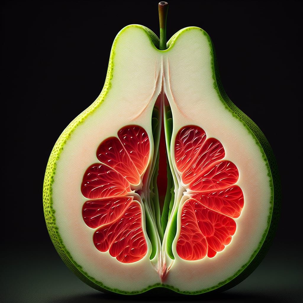 Hyper Realistic Spiral Cut Green Pear Reveals Vibrant Red Po...