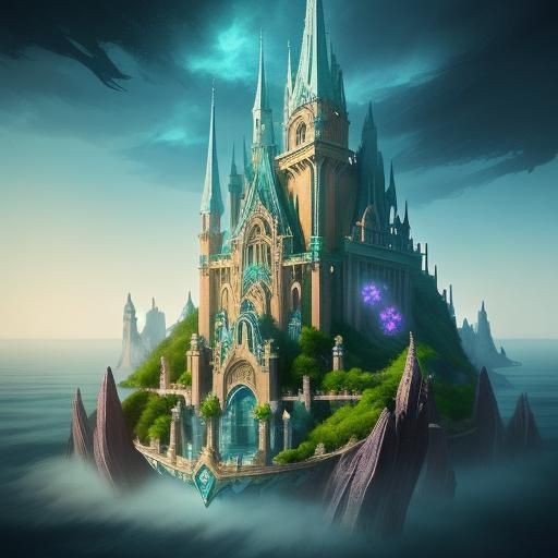 Majestic Elven City Submerges: Miyazaki-Inspired Fantasy Art