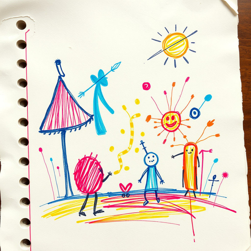 Colorful Whimsical Sketch on Notebook Paper