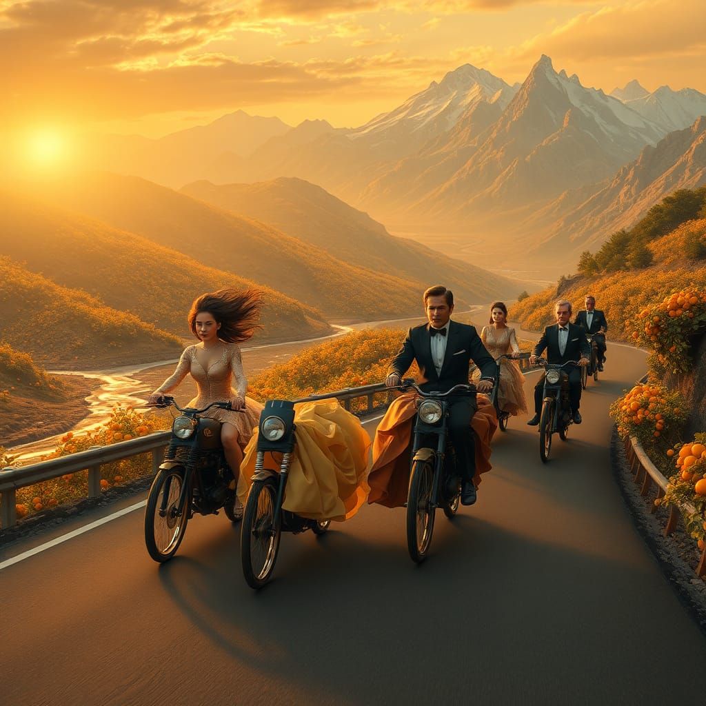 Giantesses' Joyous Highway Race at Sunset