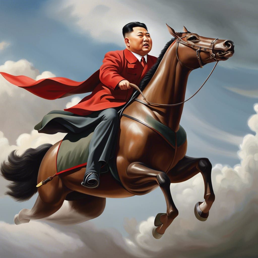 North Korean Leader Astride Flying Missile: Photorealistic A...