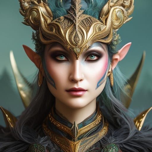 Fierce Elf Warrior in Hyperdetailed Armor Portrait