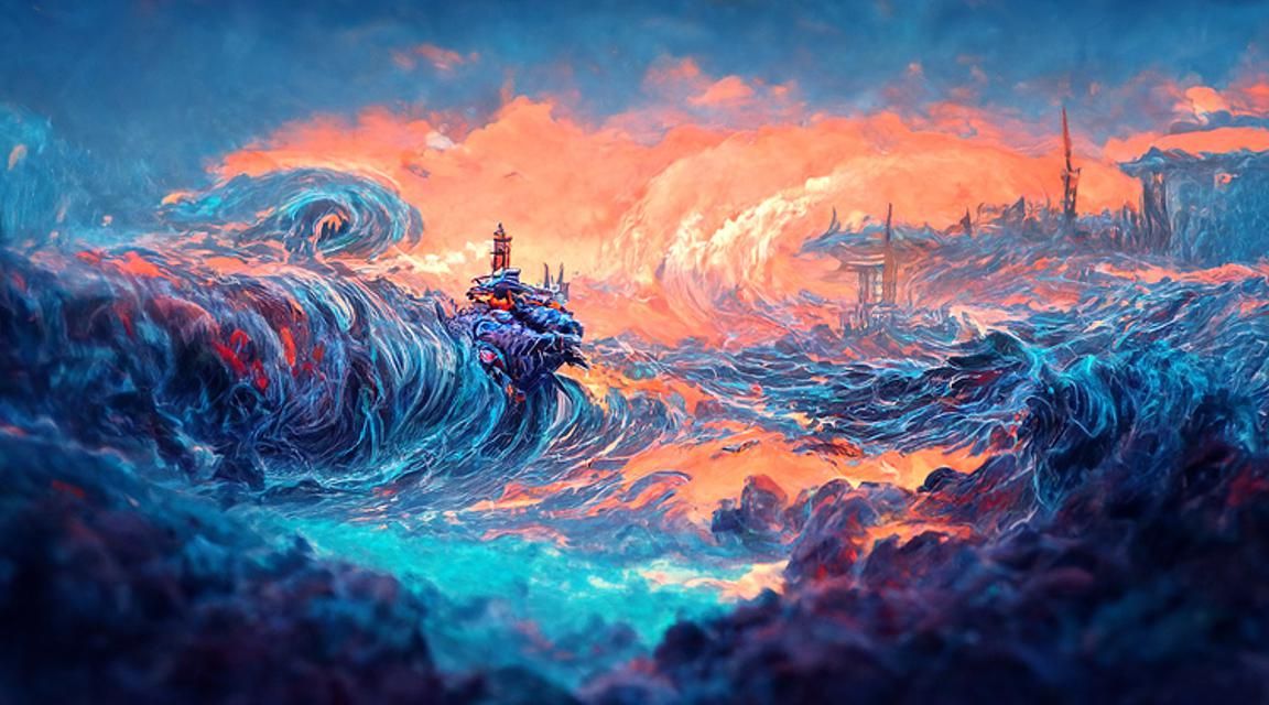 Vibrant Ocean Storm: Digital Matte Illustration