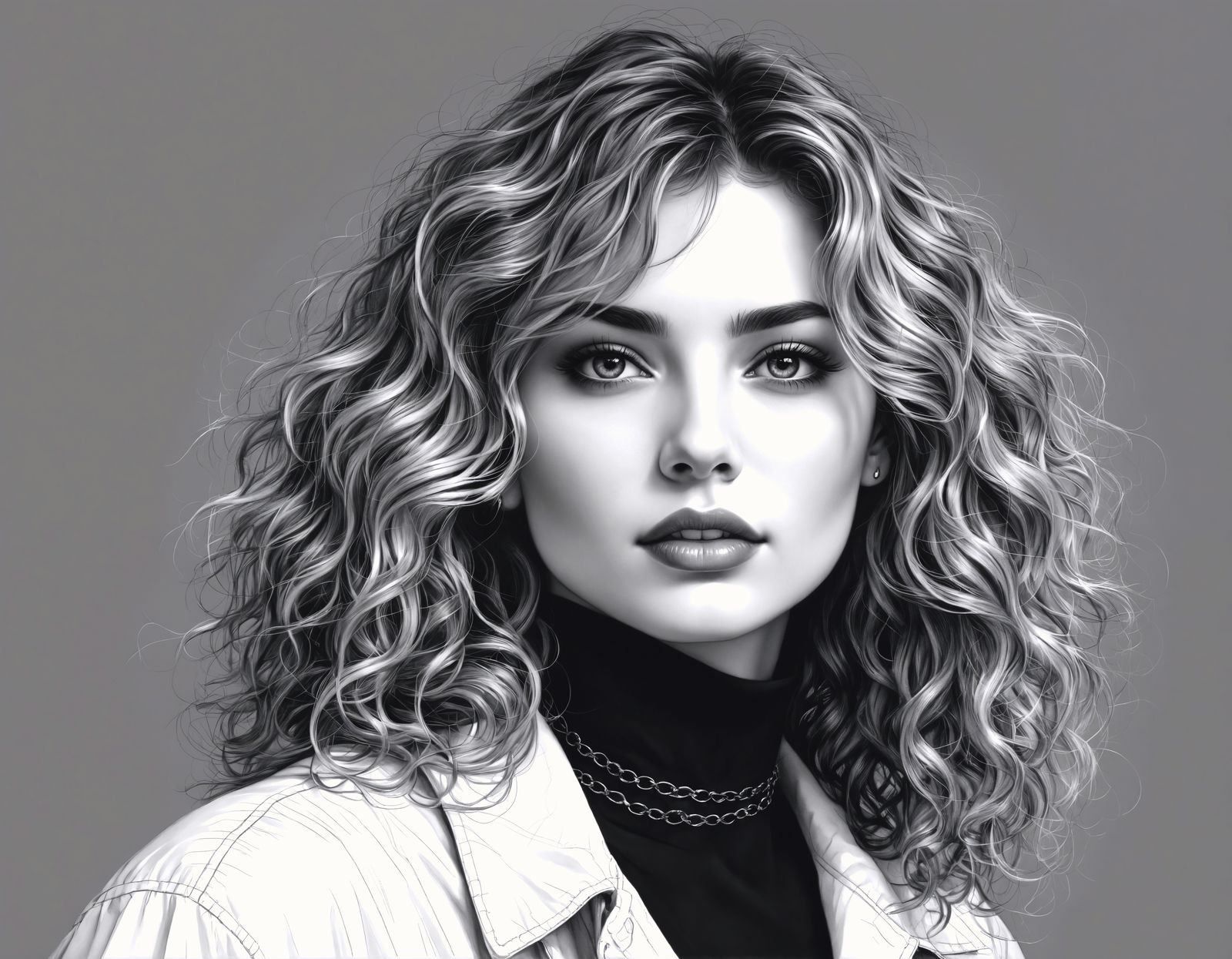 Stylized Portrait of Woman with Wavy Hair