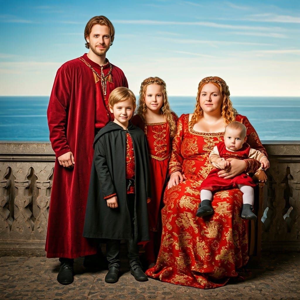 Medieval Noble Family Portrait in Sunset Glory