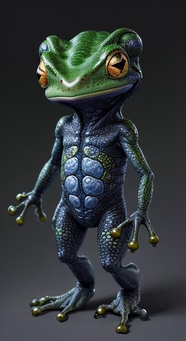 Salamander-Frog Hybrid Creature in a Dark Cave