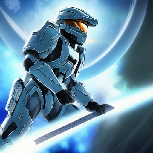 Halo Spartan with Energy Sword in Anime Style