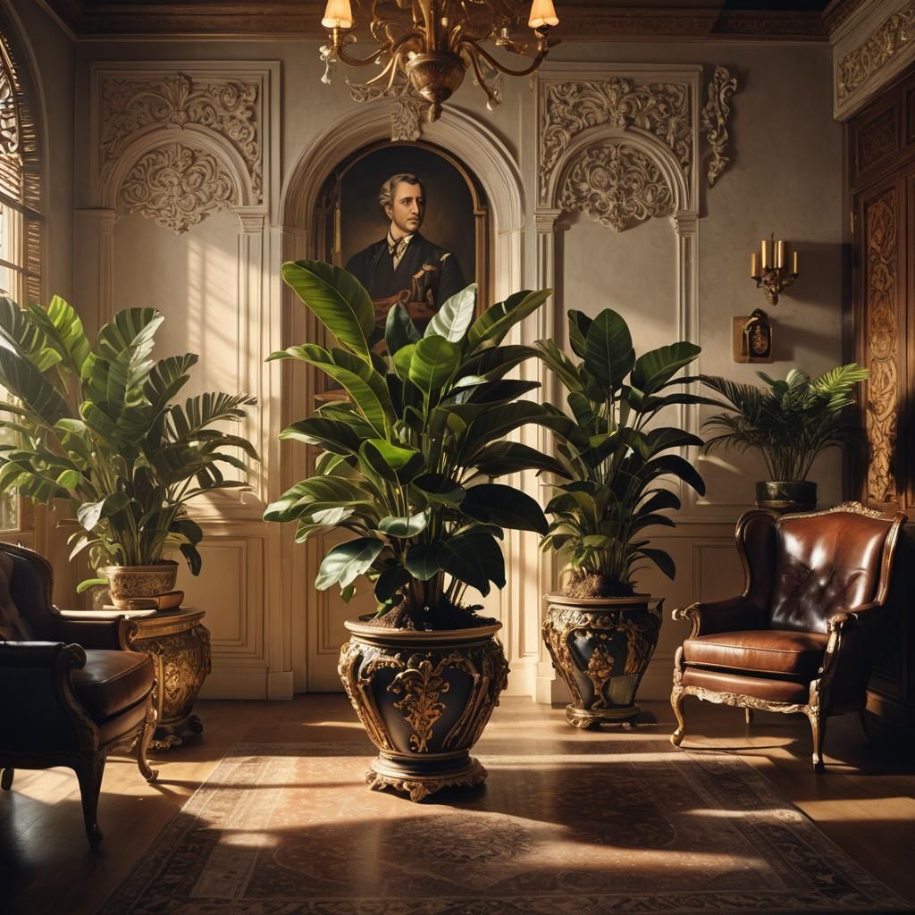 Vibrant Rubber Plant in Lavish 18th Century Setting