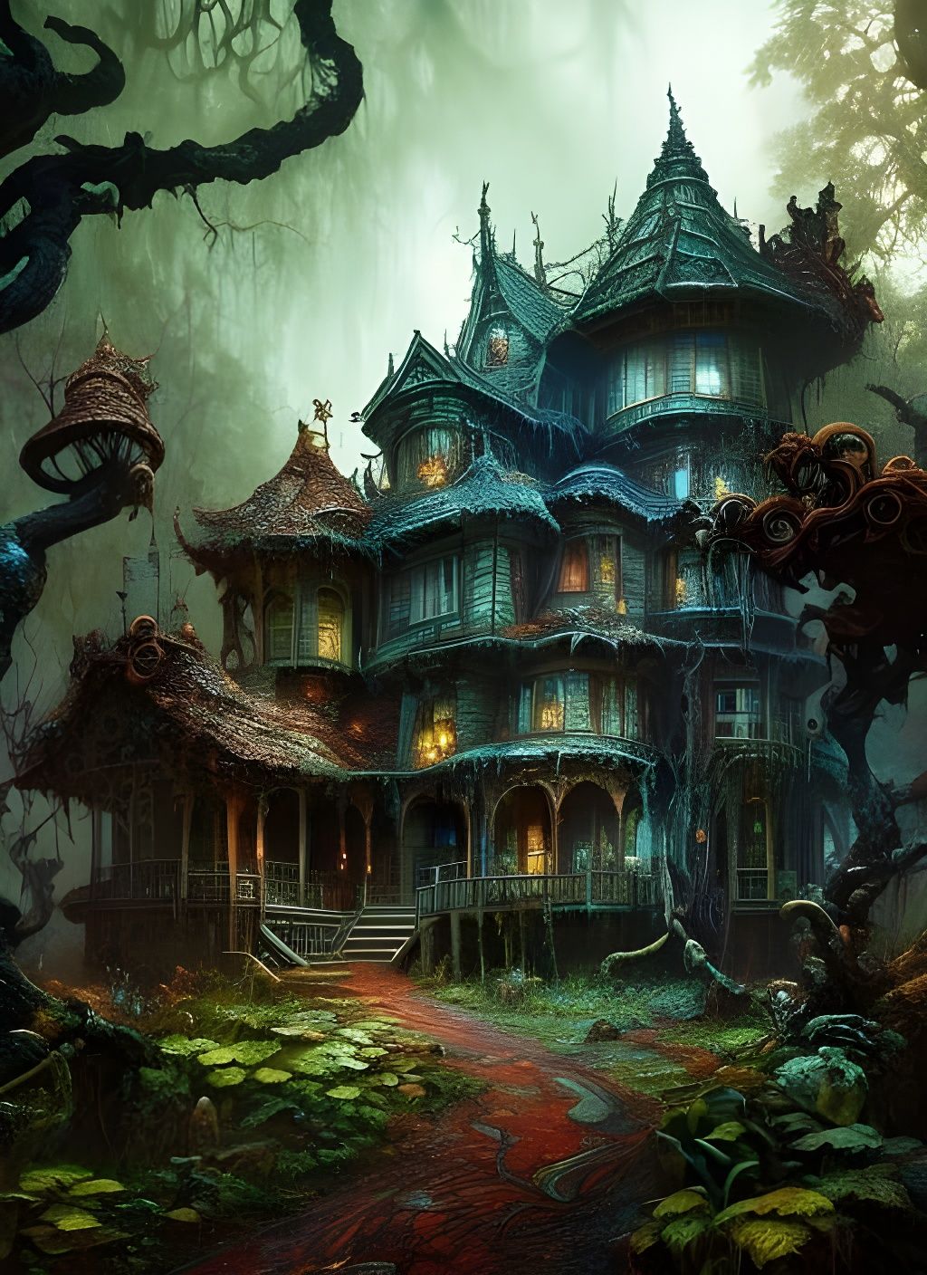 Haunted Mushroom Mansion in Ghostly Swamp: Fantasycore Horro...