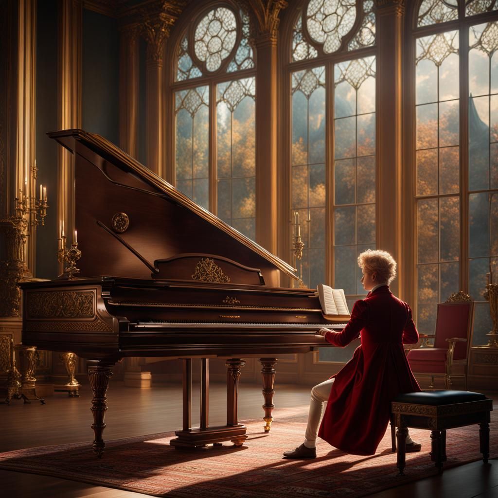 Young Mozart Plays Piano: Detailed Fantasy Art