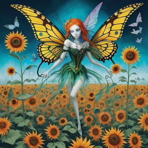 Surreal Flower Fairy Dreamscape in a Dali-Burton Style