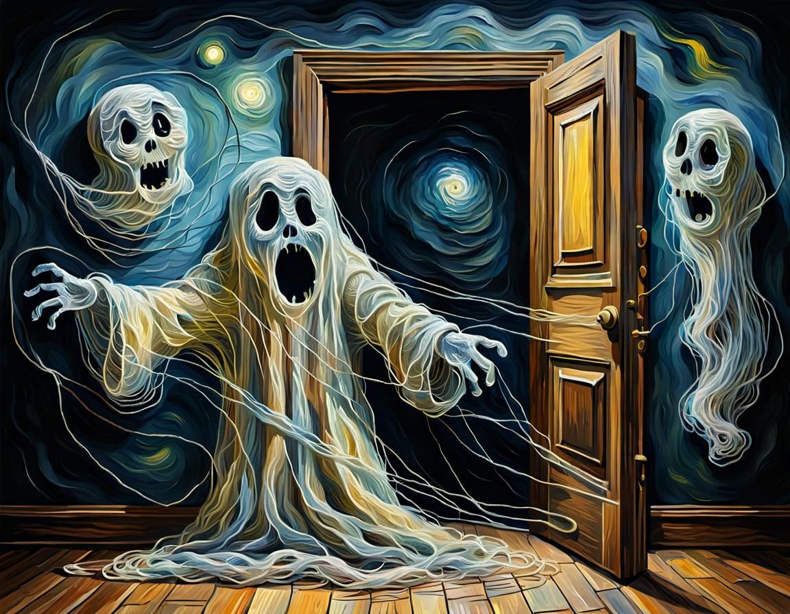 Comedic String Ghost Unraveling, Digital Art Style