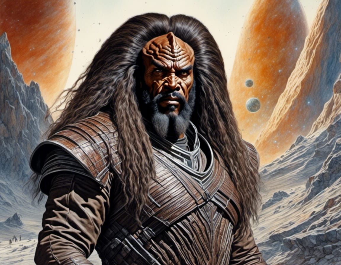 Klingon Space Explorer on Alien Planet in Watercolor Style
