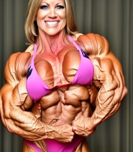 Muscular Middle Aged Female Bodybuilder Flexing
