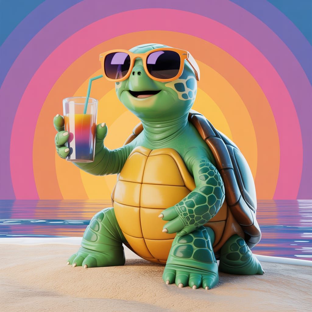Turtle Chilling on Beach: 3D Digital Art
