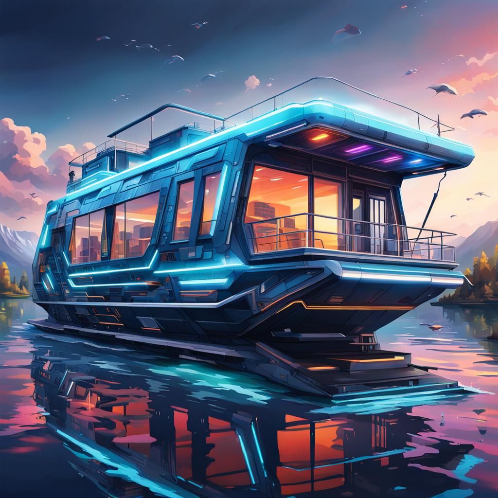 Futuristic High-Tech Houseboat Lake Community: Splash Art